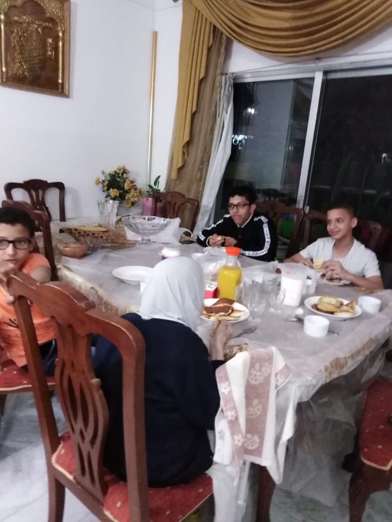 Engineer "Khattab Omar Abuisbae", My Great Beloved Lovel Mother "Khadeja Khaleel Aboosba", And Her Grand-sons, "Aws Mohammad Omar Aboosbae", "Fares Khaled Omar Aboosba" and "Ahammad Mohammad Omar Aboosba", Had their "Breakfast", at Her and my apartment, Amman City, Jordan, Year 2014, Photo 126