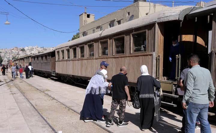 My Brothers, Sisters, My Great Beloved Lovely Mother "Khadeja Khaleel Aboosba" and her Grand Sons and Daughters, Went In a "Train Trip", "Amman City", Jordan, Year 2022, Photo 52.