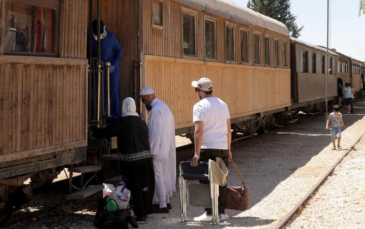 My Brothers, Sisters, My Great Beloved Lovely Mother "Khadeja Khaleel Aboosba" and her Grand Sons and Daughters, Went In a "Train Trip", "Amman City", Jordan, Year 2022, Photo 53.