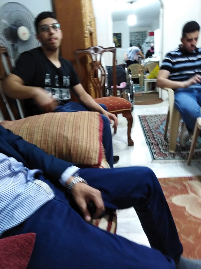 From Left to Right, My Beloveds, Brother "Khaled omar Aboosba", My Nieces "Fares Khaled Aboosba" and "Hani Omar Hammad", Celebrating My Brother "Khaled" Family's members visit to "Amman City", at my apartment, "Amman City", Jordan, Year 2019, Photo83.