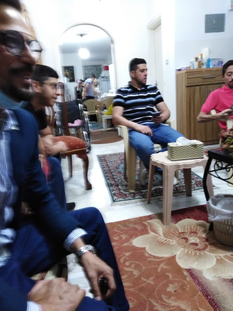 Engineer "Khattab Omar Abuisbae", From Left to Right, My Beloveds, Brother "Khaled Omar Aboosba", My Nieces, "Fares Khaled Aboosba", "Hani Omar Hammad", and "Abdullah Omar Hammad", Celebrating Welcoming of My Brother "Khaled" Family's members visit to "Amman City", at my apartment, "Amman City", Jordan, Year 2019, Photo87. 